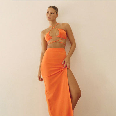 Conjunto Elegante de Verano: Chaleco Recortado y Falda Ajustada con Abertura - Image 5