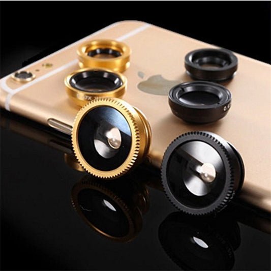 Kit de 3 Lentes para Móvil: Ojo de Pez, Gran Angular y Macro
