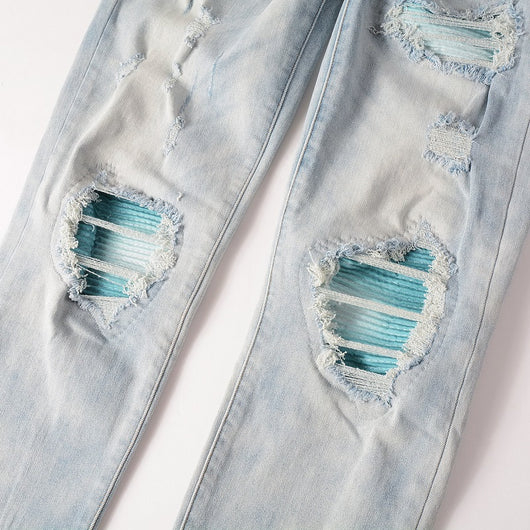 Jeans Azul Cielo Desgastado con Roturas Vintage para Hombre - Image 10