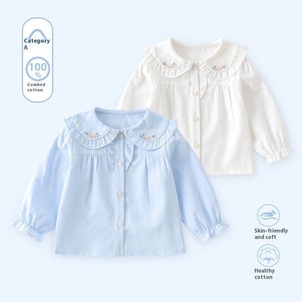 Blusa Básica Blanca de Algodón con Manga Larga para Niña