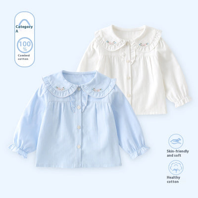 Blusa Básica Blanca de Algodón con Manga Larga para Niña