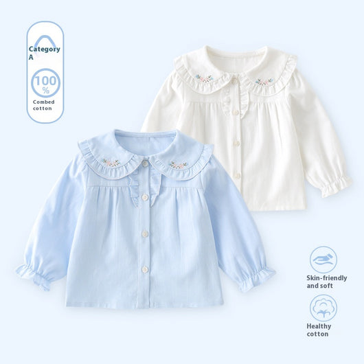 Blusa Básica Blanca de Algodón con Manga Larga para Niña