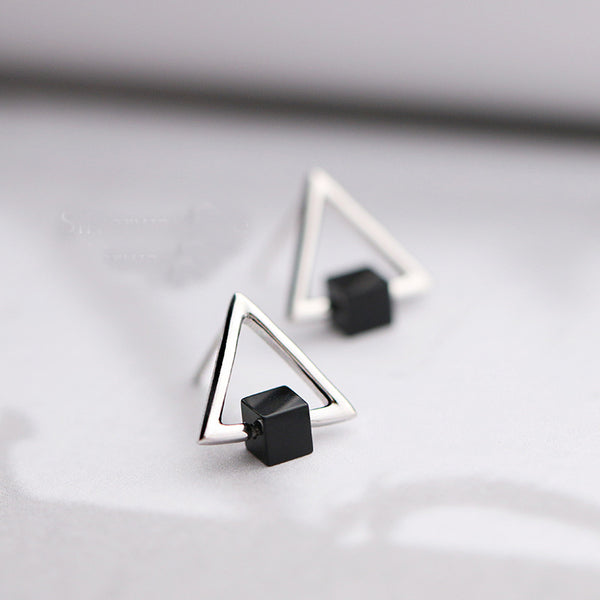 Aros Triangulares Geométricos en Plata S925 Negro
