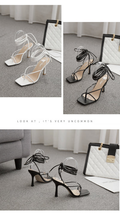 Sandalias Romanas de Tacón Alto con Punta Cuadrada y Cordones - Image 11