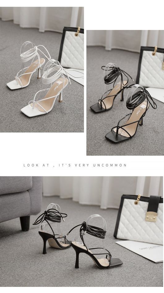 Sandalias Romanas de Tacón Alto con Punta Cuadrada y Cordones - Image 11