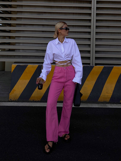 Jeans Rojos de Cintura Alta y Pierna Recta Ancha para Mujer - Image 21