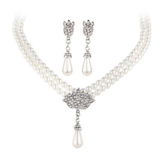 Juego de Collar Novia Perla Cristal Diamante Escote Corto - Image 2