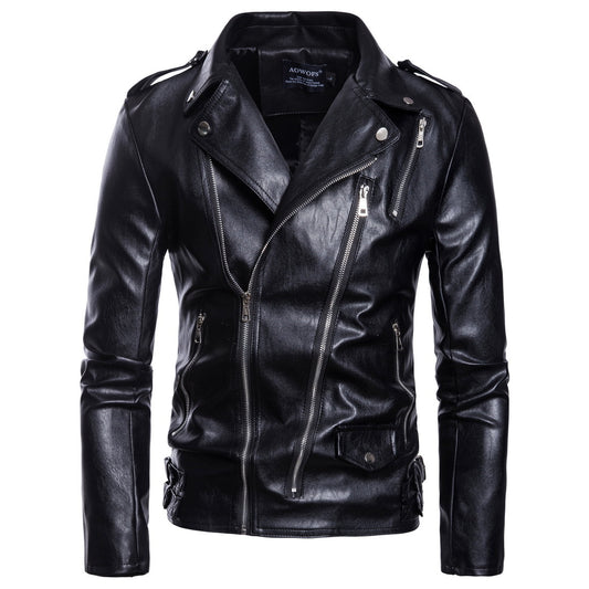 Chaqueta de Cuero con Múltiples Cierres