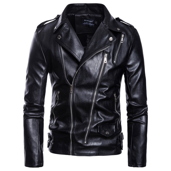 Chaqueta de Cuero con Múltiples Cierres