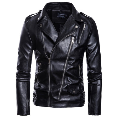 Chaqueta de Cuero con Múltiples Cierres