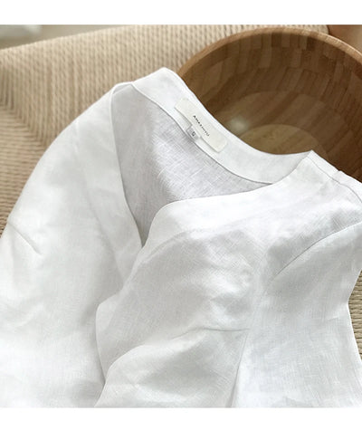 Camiseta de Lino Puro Cuello V Mujer - Diseño Minimalista - Image 16