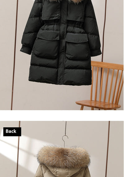 Abrigo de Pato Blanco con Cuello de Piel Acolchado Largo Invierno - Image 12