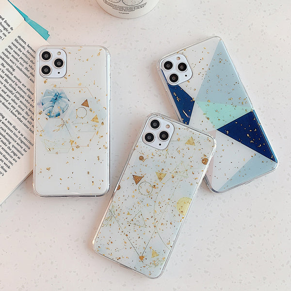 Funda para celular con diseño geométrico y colores vibrantes