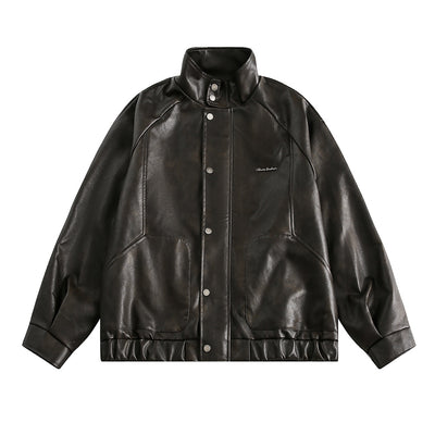 Abrigo de Cuello Alto en Cuero Genuino para Hombre - Primavera y Otoño - Image 5
