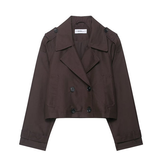 Abrigo Tipo Trench Corto Doble Botonadura para Mujer - Image 2