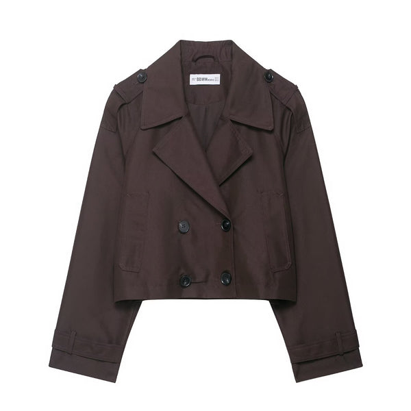 Abrigo Tipo Trench Corto Doble Botonadura para Mujer