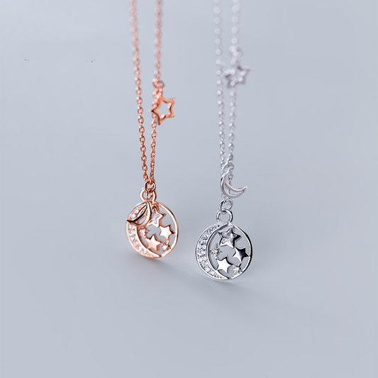 Collar de Plata 925 con Estrella y Luna para Mujer