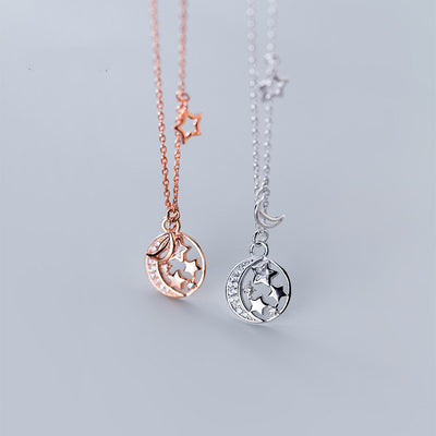 Collar de Plata 925 con Estrella y Luna para Mujer