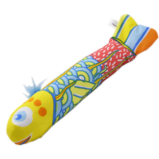 Colorful fish-shaped cat toy with a pink head, green body, and striped tail, featuring a vibrant abstract pattern. - Image 8