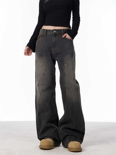 Jeans Rectos Anchos con Efecto Desteñido y Salpicaduras de Tinta para Mujer - Image 6