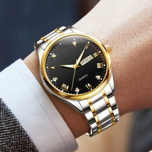 Reloj de Negocios Tuhao Gold Diamond con Cuarzo Resistente al Agua y Esfera Luminosa - Image 8
