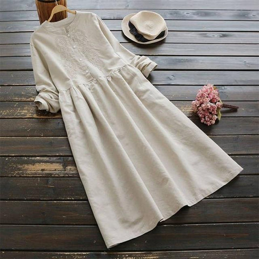 Vestido Camisa Vintage con Bordados Otoñales - Image 8