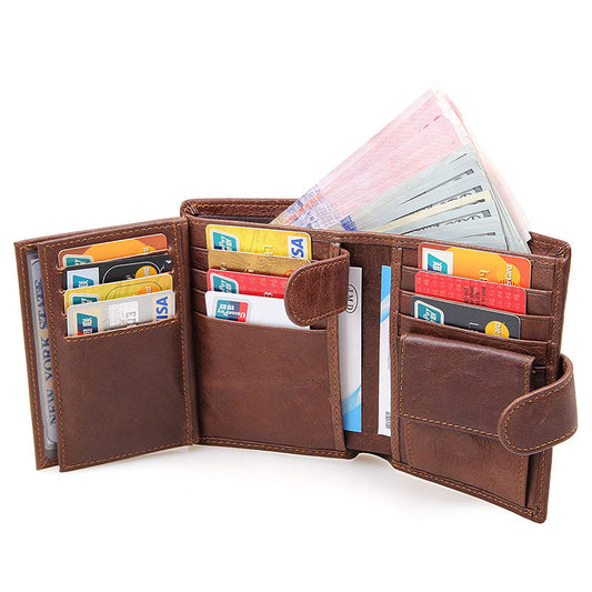 Billetera de Cuero para Hombre con Protección RFID y Múltiples Compartimentos