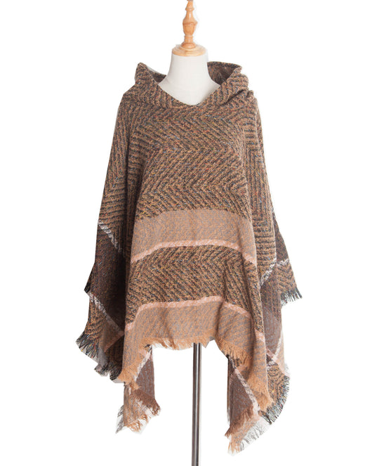 Poncho Capa Sudadera con Capucha Patrón Espina de Pez para Mujer - Image 22