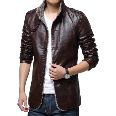 Chaqueta de Cuero Slim Fit Coreana para Hombre con Forro de Piel Gruesa - Image 2