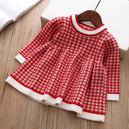 Vestido Suéter Tejido a Cuadros para Niñas - Image 3