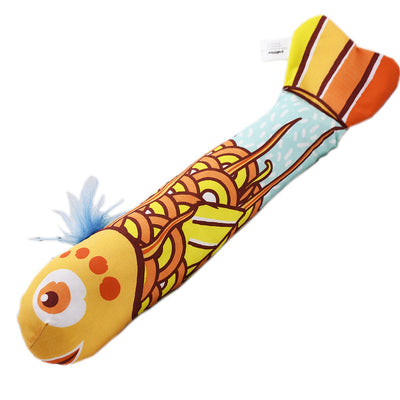 Colorful fish-shaped cat toy with a pink head, green body, and striped tail, featuring a vibrant abstract pattern. - Image 7