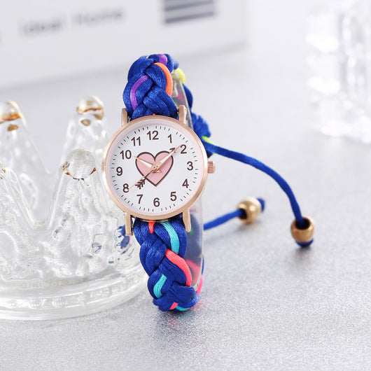Pulsera Reloj Coreana Macaron Trenzada a Mano con Corazón Durazno - Image 4