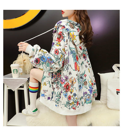 Sudadera Hoodie Mujer Talla Grande Terciopelo Estampado Floral - Image 7