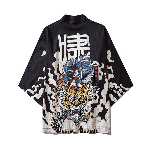 Cardigan Kimono Gato Samurái Streetwear Unisex Harajuku Anime
