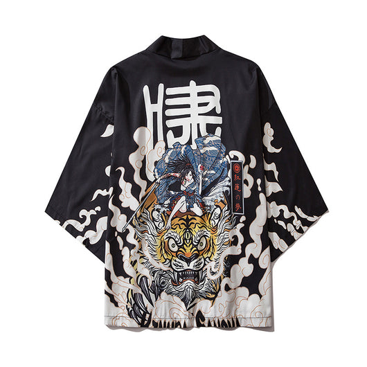 Cardigan Kimono Gato Samurái Streetwear Unisex Harajuku Anime
