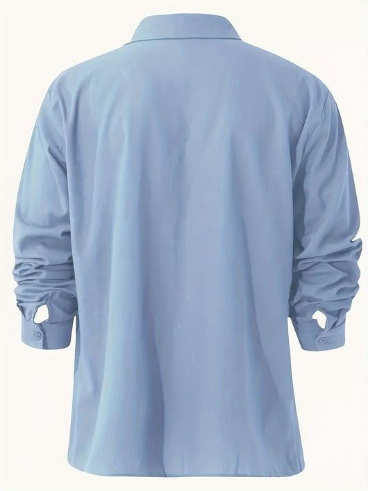Camisa Casual de Manga Larga Color Sólido con Cuello Mao para Hombre - Image 2