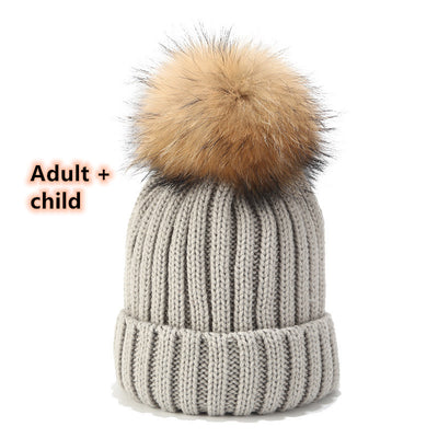 Gorro Tejido de Pelota de Pelo Real con Mapache - Juego para Padres e Hijos - Image 32