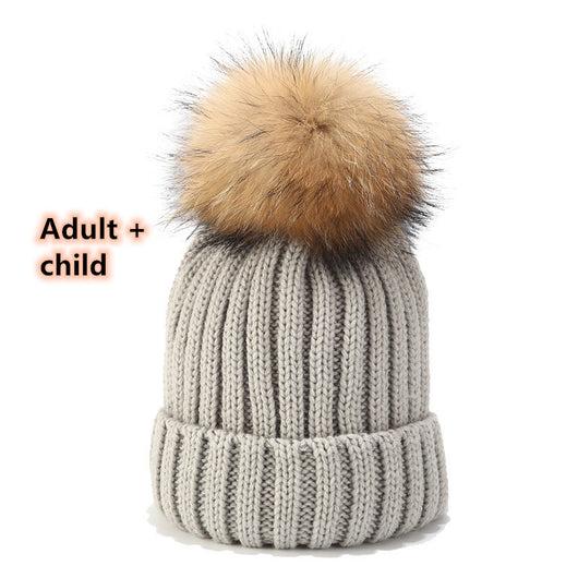 Gorro Tejido de Pelota de Pelo Real con Mapache - Juego para Padres e Hijos - Image 32