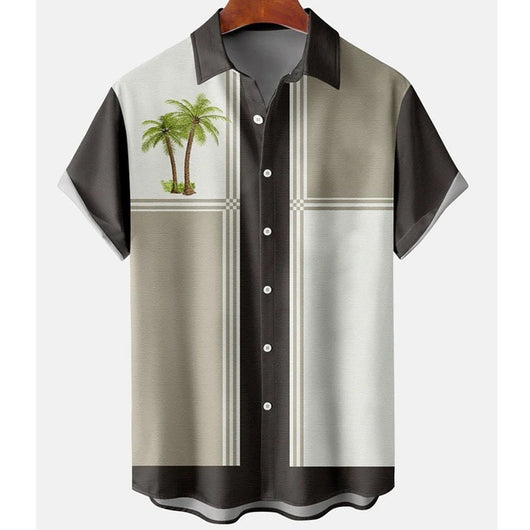 Camisa Casual Slim Estampado 3D Playa Manga Corta para Hombre - Image 5