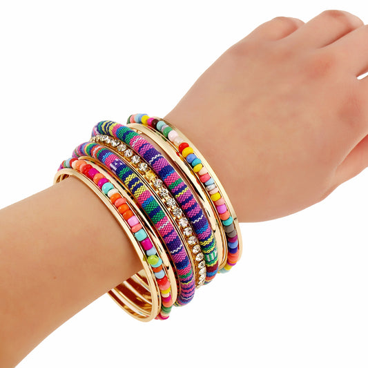 Pulsera de tela con cuentas de arroz multicolor - Image 2