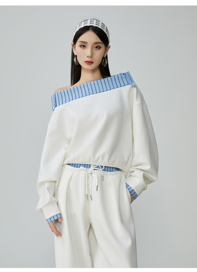 Conjunto de Sudadera y Pantalón Ancho a Rayas Azul y Blanco - Image 12