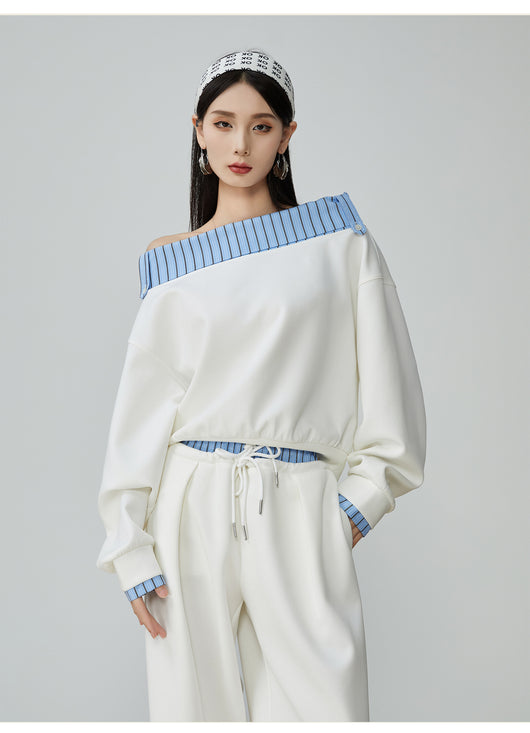 Conjunto de Sudadera y Pantalón Ancho a Rayas Azul y Blanco - Image 12