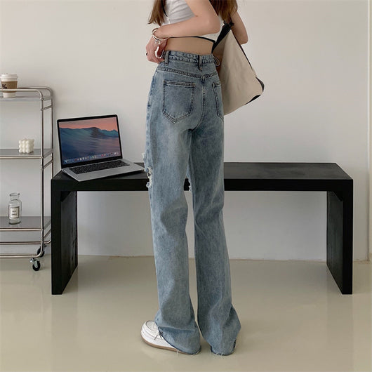 Jeans Retro Talle Alto Rectos con Roturas - Image 6