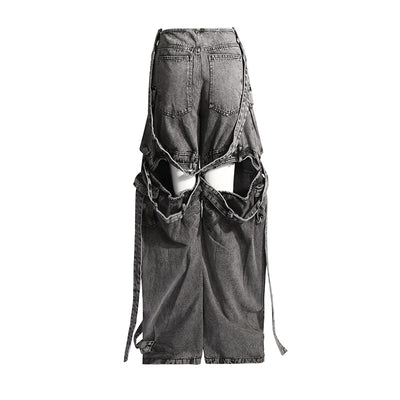 Pantalón Cargo Denim con Diseño de Cinta Decorativa y Bolsillos Múltiples - Image 4