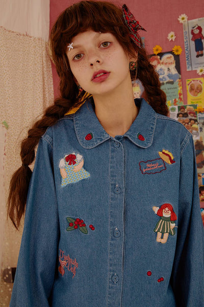 Camisa de Mezclilla Azul con Manga Larga para Mujer - Diseño Juvenil y Adorable - Image 3