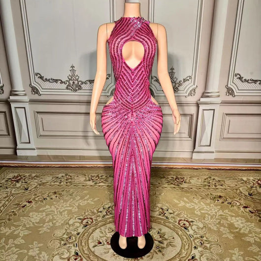 Vestido de Fiesta Transparente con Detalles Calados para Escenario y Noche - Image 3