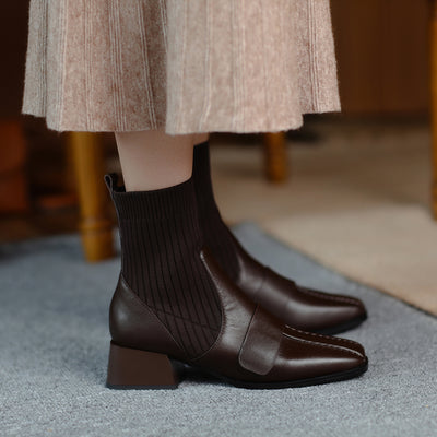 Botas Cortas Tejidas con Tacón Grueso para Mujer - Image 15
