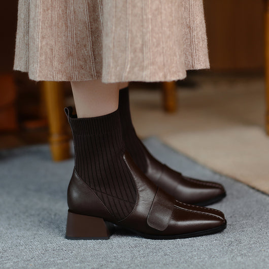 Botas Cortas Tejidas con Tacón Grueso para Mujer - Image 15