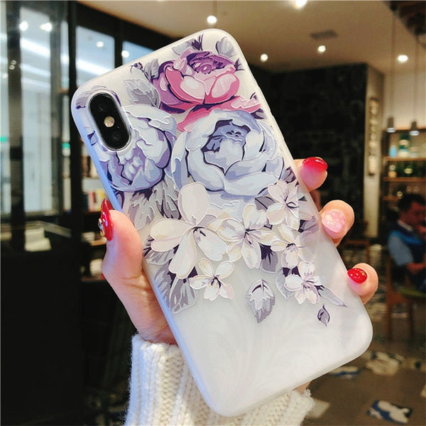 Funda Protectora TPU Blanca Mate con Relieve de Aves y Flores