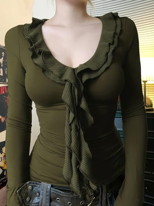 Suéter Vintage con Volantes y Mangas Largas Ajustadas para Mujer - Image 19